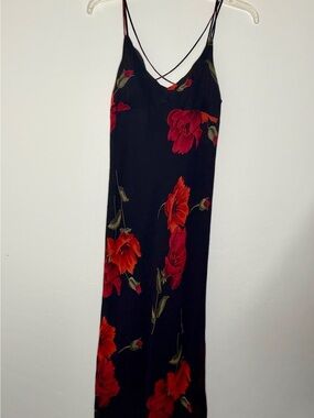 Rampage Black Maxi Slip Dress with Red Floral Print